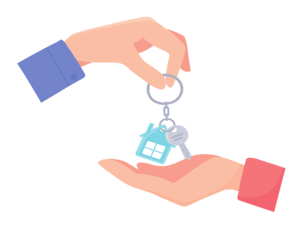 Decorative image of keys to a property being handed off.